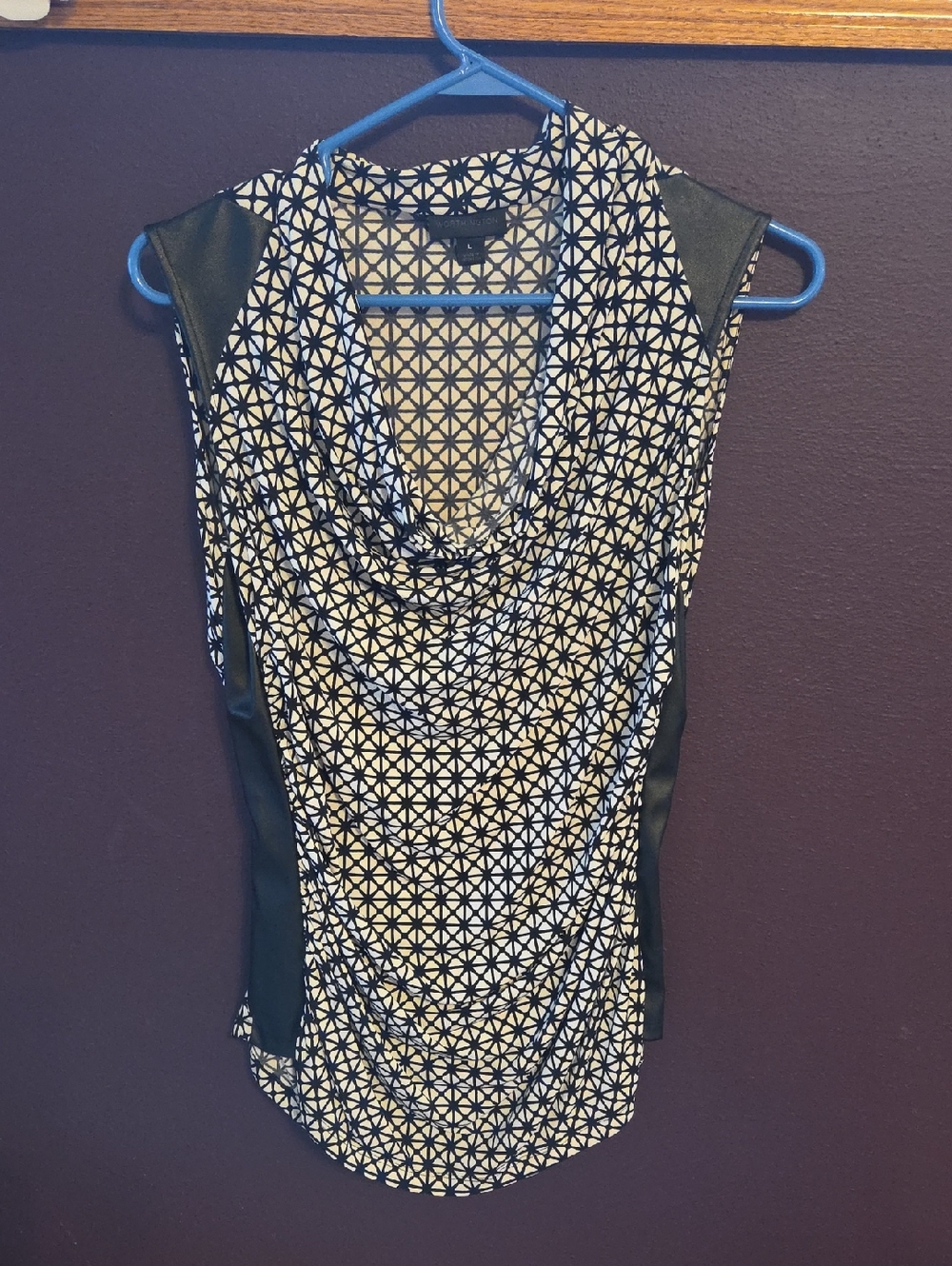 Worthington Black and Cream Geometric Sleeveless Top